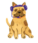 Frenchie with earphone