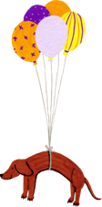 Illustration of a dachshund with balloons
