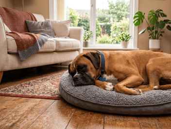 calm boxer resting at home. Phenobarbital for dogs seizure management