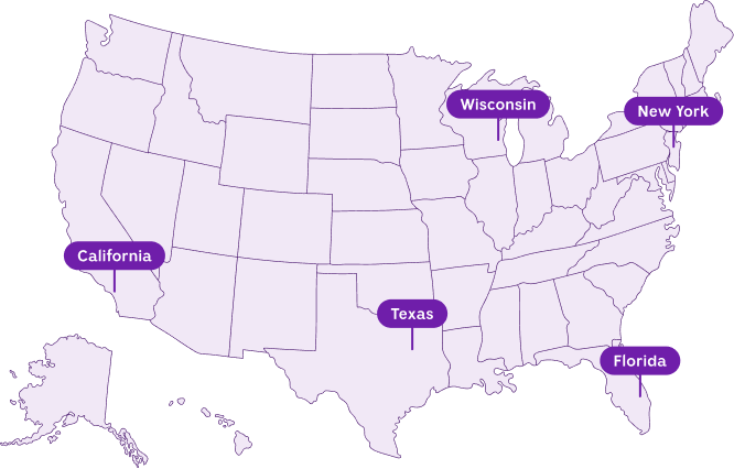 Map of the United States showing Mixlab pharmacy network locations
